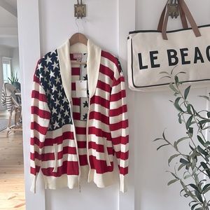 Show Me Your Mumu Zippy Cardigan American Flag USA Knit Cardigan Jacket Sweater